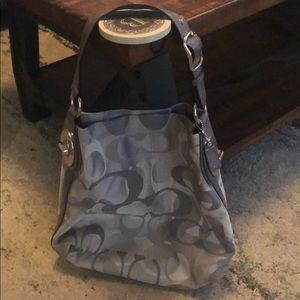 Large silver coach shoulder bag purse